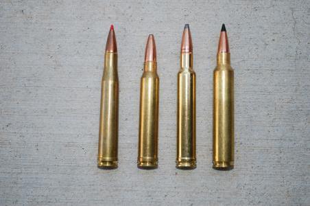 Left to right, .300 H&H, .300 Winchester Magnum, .300 Weatherby Magnum,...